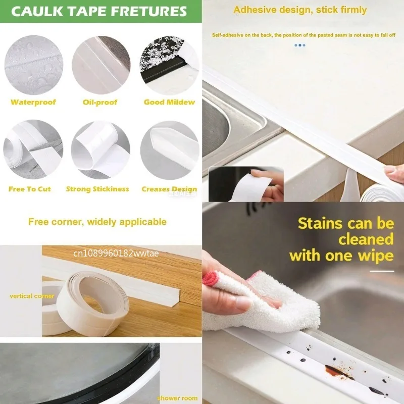 Nastro sigillante per bagno Nastro sigillante autoadesivo per lavello da cucina a prova di olio Striscia sigillante per mastice Adesivo da parete per doccia impermeabile in PVC per angolo WC