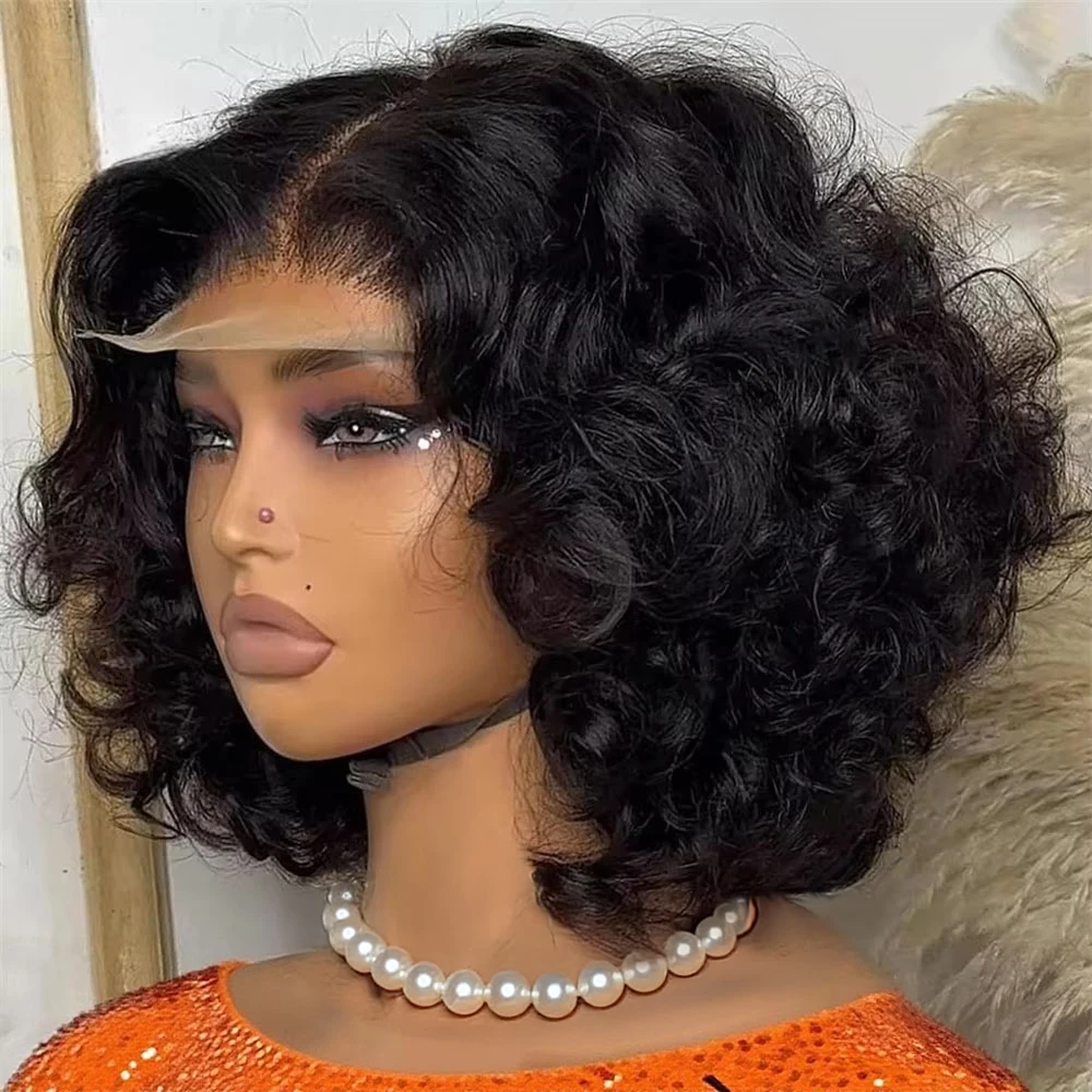 Body Wave 13x6 HD Lace Front Wigs Human Hair 220% Density Bob Wig Human Hair Pre Plucked Short Bob Wigs for Black Women Glueless Frontal Wig Human Hair Natural Black Loose Wavy 10 14 inch Bob Wig