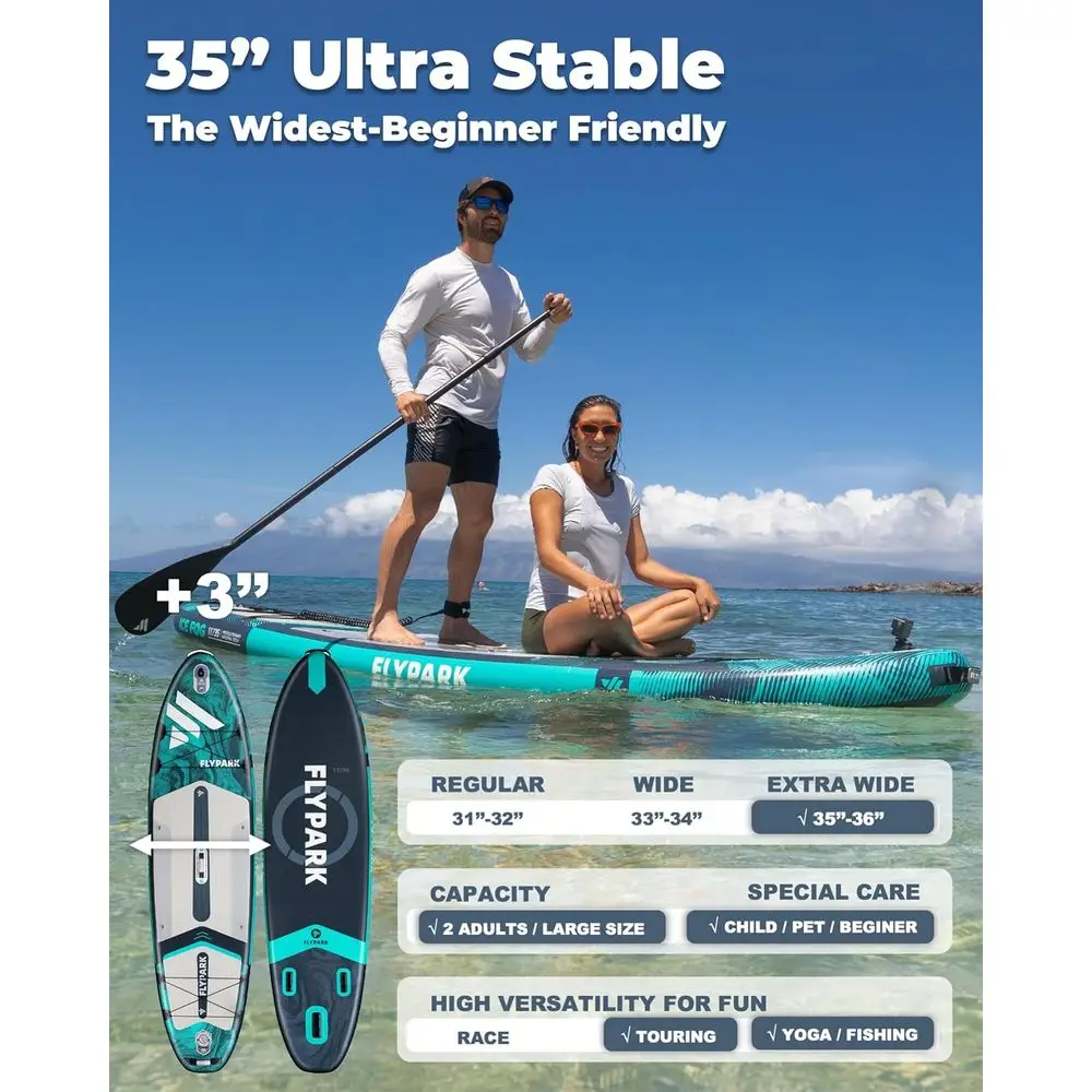 Family-Friendly 35 Wide Stable SUP Paddleboard, Supports 430lbs, for 3 People, with Camera Mount & Shoulder Strap