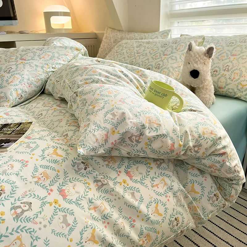 Percale Egyptian Cotton Frog and Fox Single Twin Full King Duvet Cover Set