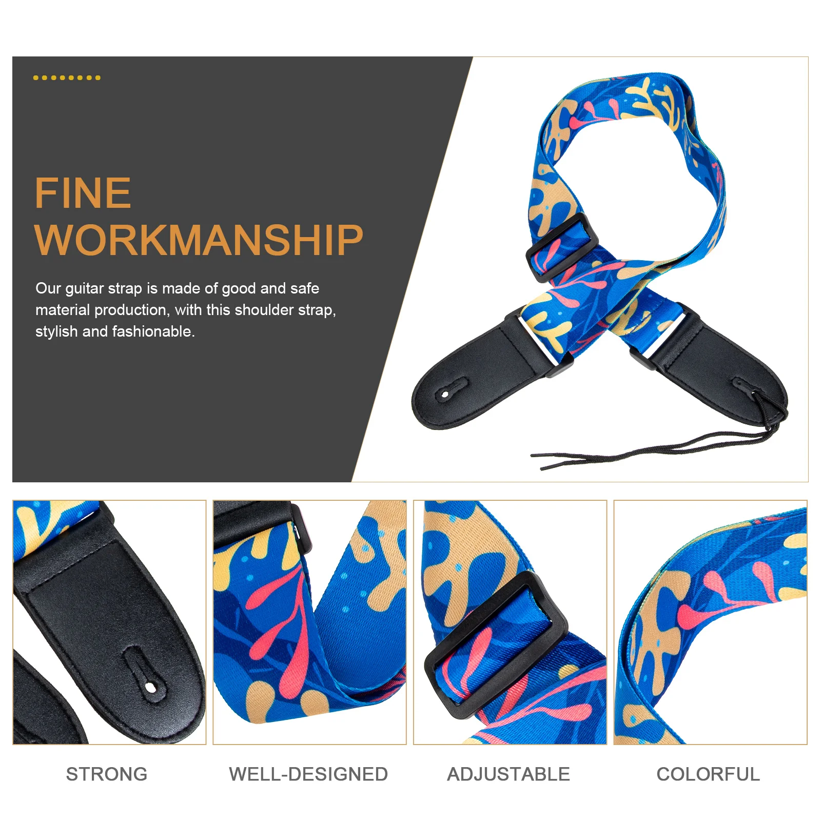 

1pcs Dirt-Resistant Guitar Strap Folk Bass Replacement Belt Exquisite Design Comfortable Long Term Use Washable for Musicians