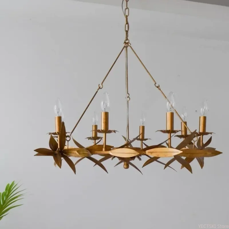 

GHEUVNJ Simple American style olive branch leaf living room pendant light, retro bedroom light, golden vintage dining room ligh