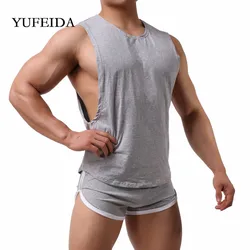 Mens Undershirts Cotton Summer Sport Vest Loose Sleeveless T-shirt Fitness Tops Casual Sweat Shorts Underwear Or Men Clothes Set