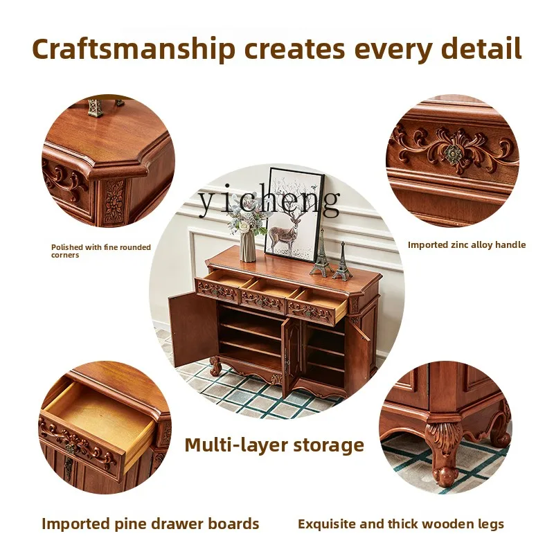 

LX solid wood shoe cabinet home door retro engraving large capacity home entrance entrance cabinet