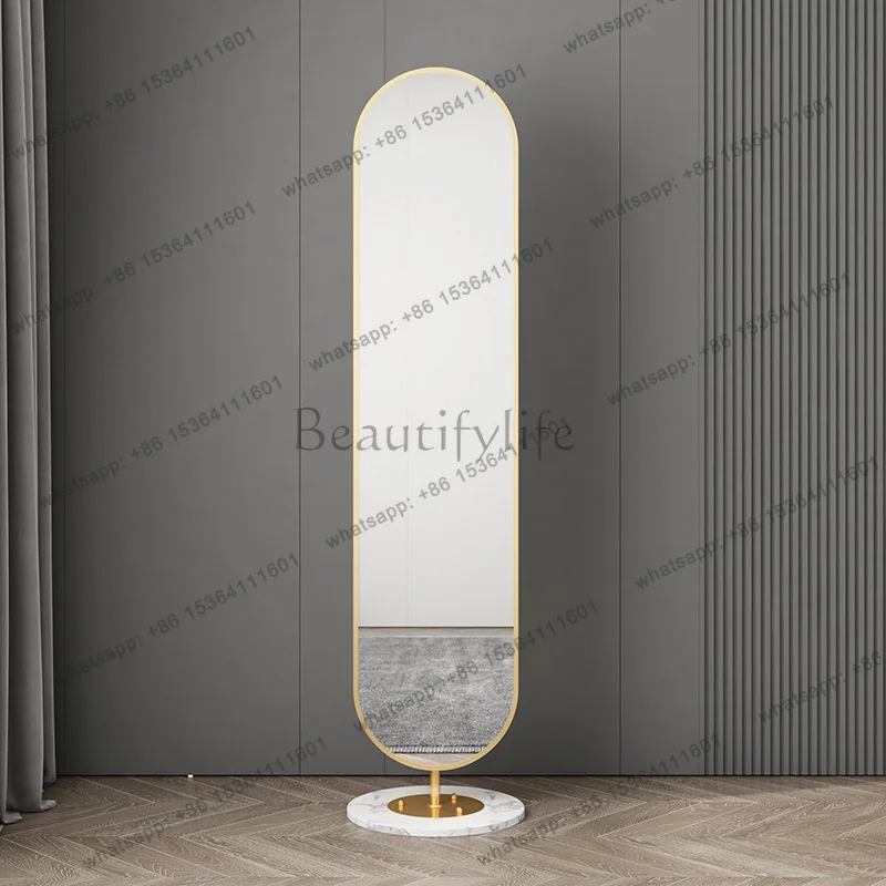 LSOval Circle Mirror Aesthetic Standing Decoration Vanity Full Body Big Funky Mirror Gold Living Room Espelhos Home Decorations