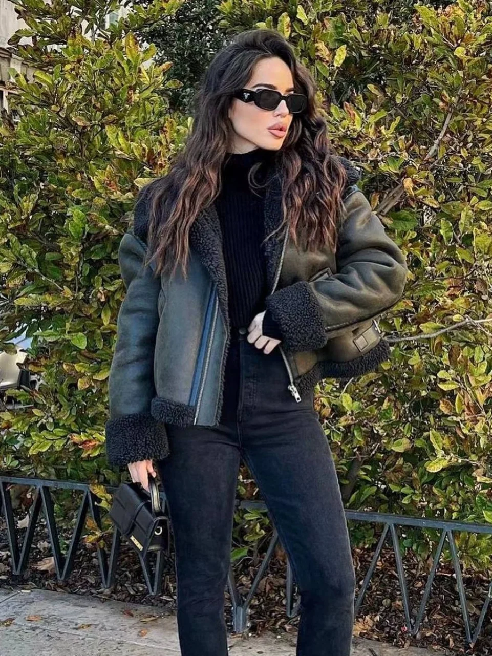 

Autumn Winter Women's Thi een Fur Double-sided Lamb Fur Jaet Coat Warm Commute Sle Loose Fit Regular Length