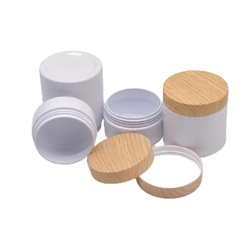 

24pcs White Cosmetic Pots 50g 80g 100g 150g 200g 250g False Wood Lids Plastic Makeup Containers Empty Skincare Facial Cream Jars