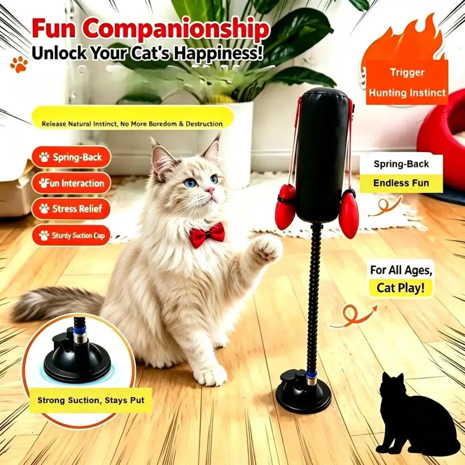 Fun Cat Boxing Gloves Toy Multifunctional Interactive Punching Bag with Durable Suction Cup Indoor Entertainment Toy for Cats