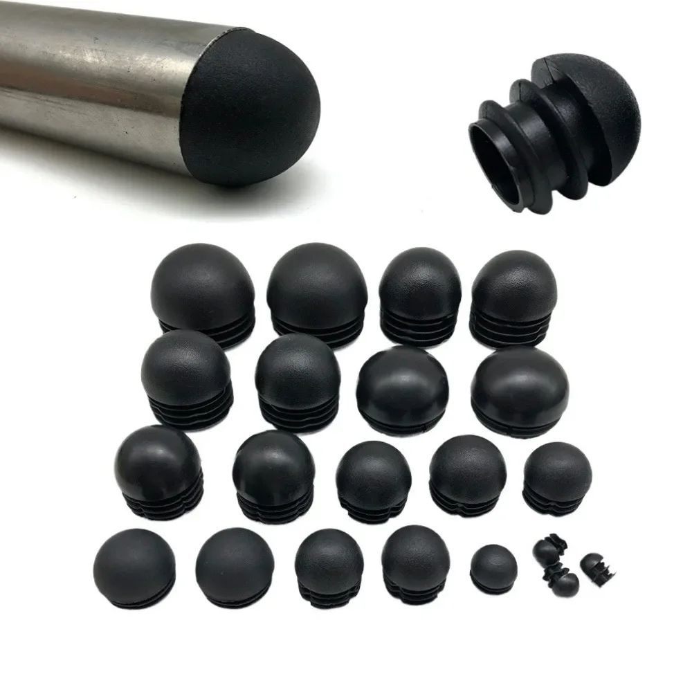 16-8PCS Black Circular Plug Insertion Tube Plastic Dustproof and Anti Slip Spherical Table Chair Foot Cover Furniture Accessorie