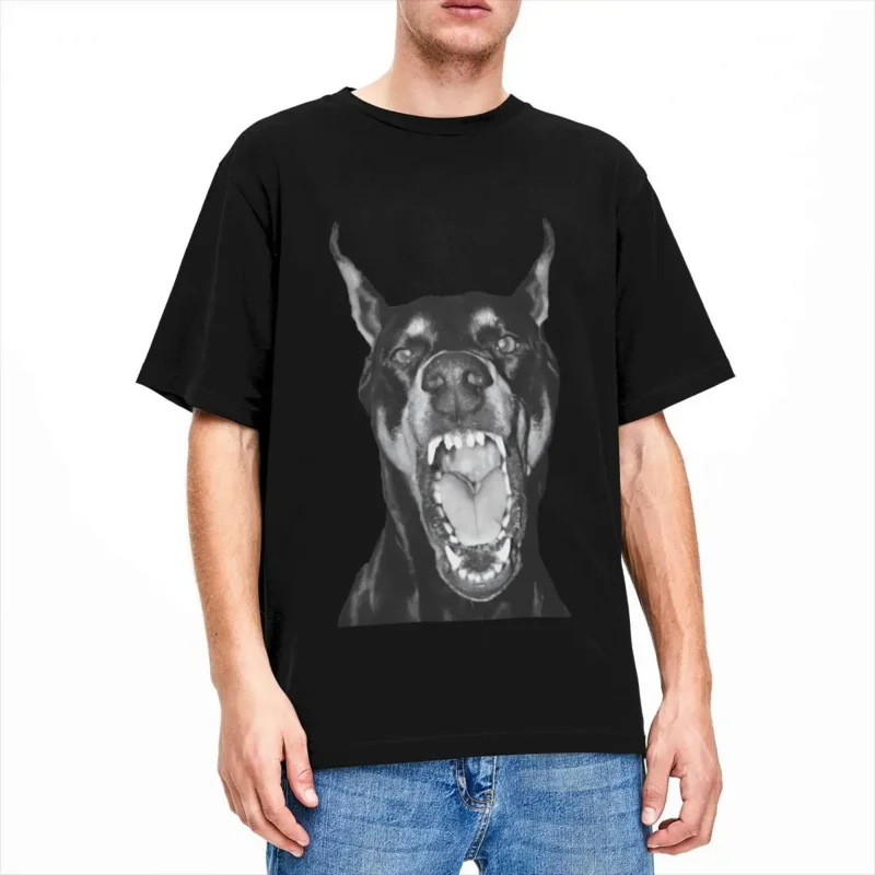 Black Doberman T-Shirt angry Animal Trendy Cool T-Shirts Short Sleeve Aesthetic Tshirt Summer Cotton O Neck Plus Size Clothing