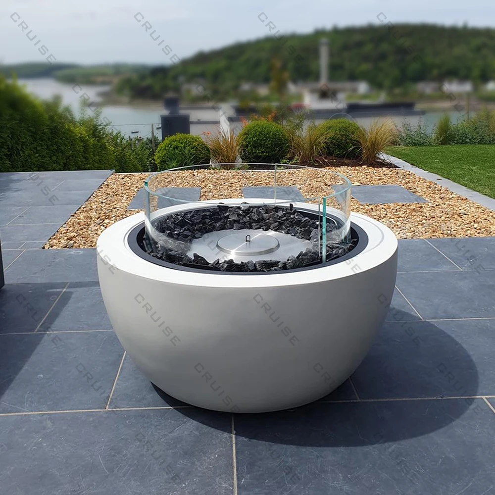 

CRUISE 2025 Smokeless Outdoor Freestanding Round Bbq Grill 980mm Wood/Gas/Alcohol Furnace Core Firepit Villa Garden With Glass