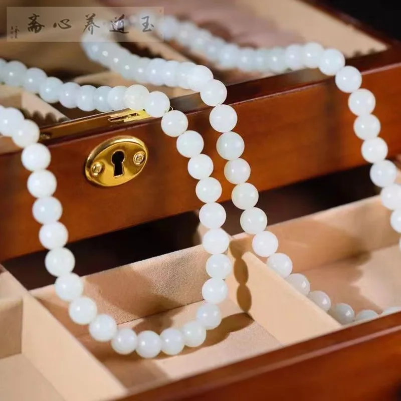 Hetian And Mutton Fat Jade , Mother'S Necklace, Collarbone Chain, 8-10Mm, Mine Old Material