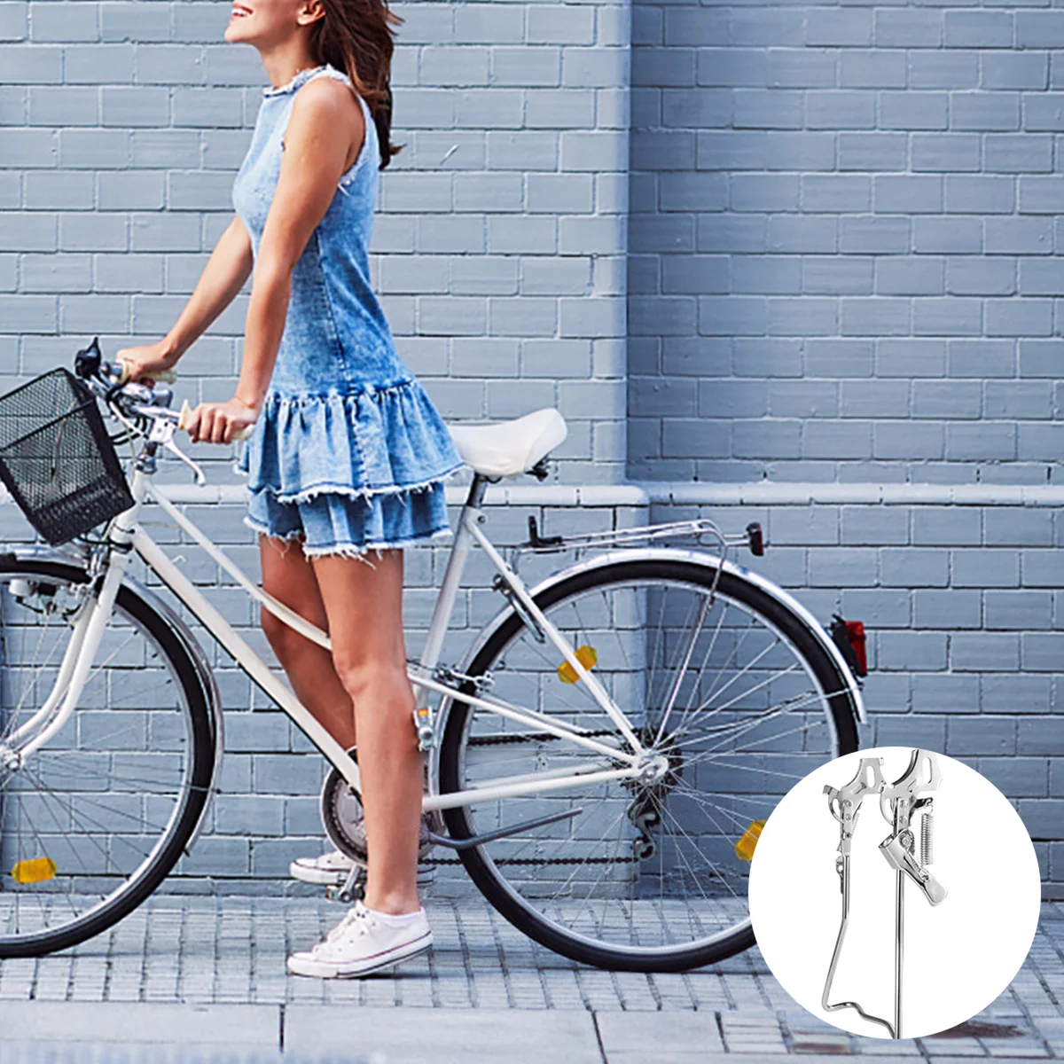 Repair Kickstand Double Bike Parking Rack Sturdy Iron Foot Bracket for Secure Storage Display and Maintenance Use