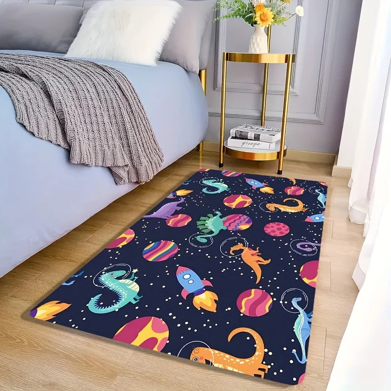 Space planet dinosaur pattern Flannel-printed floor mats are slip-resistant Suitable living room bedroom terrace garden carpets