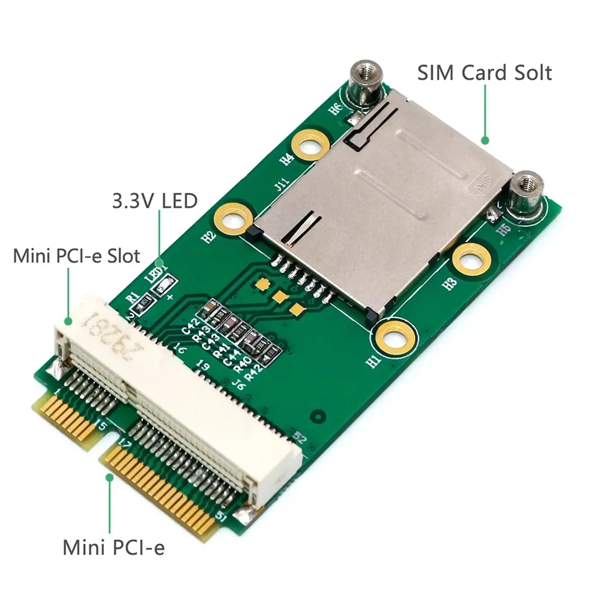 Computer PCI-E Adapter with SIM Card Slot for 3G/4G ,WWAN LTE ,GPS Card with Self-Elastic SIM Card Holder