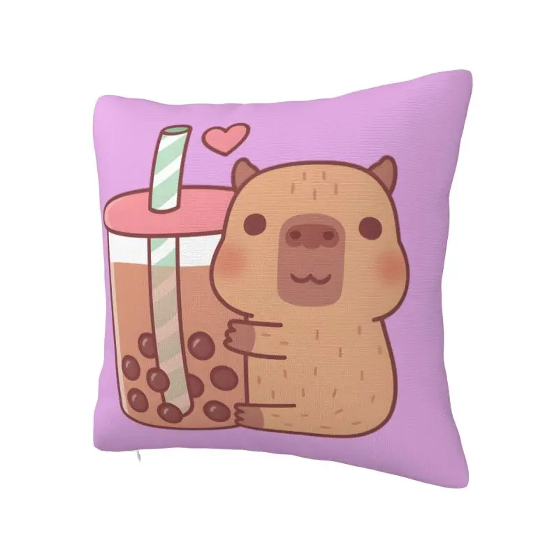 Cute Little Capybara Hugs Bubble Tea Throw Pillow Case 60*60cm for Living Room Cushion Cover Square Polyester Pillowcase