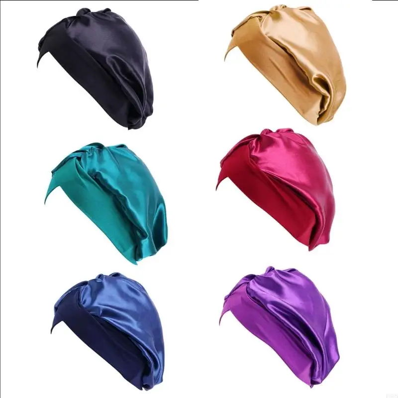 

P88B Turbans for Women Soft Pre Tied Knot Fashion Pleated Turban Beanie Multi Color