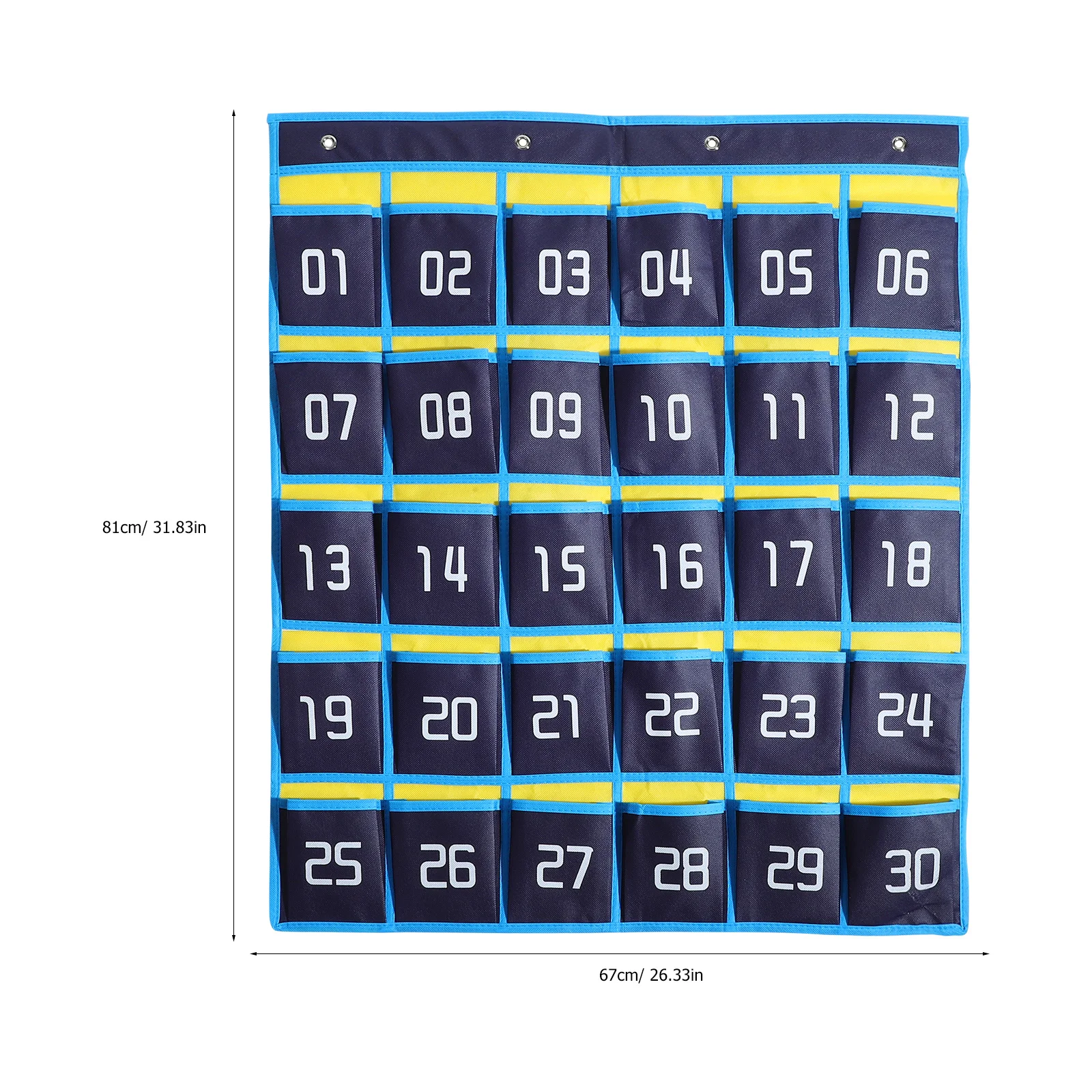 Yellow 30 Grids 4 Hooks Classroom Storage Pocket Chart Calculator Holder Phone Pouch Strong Load Bearing Easy