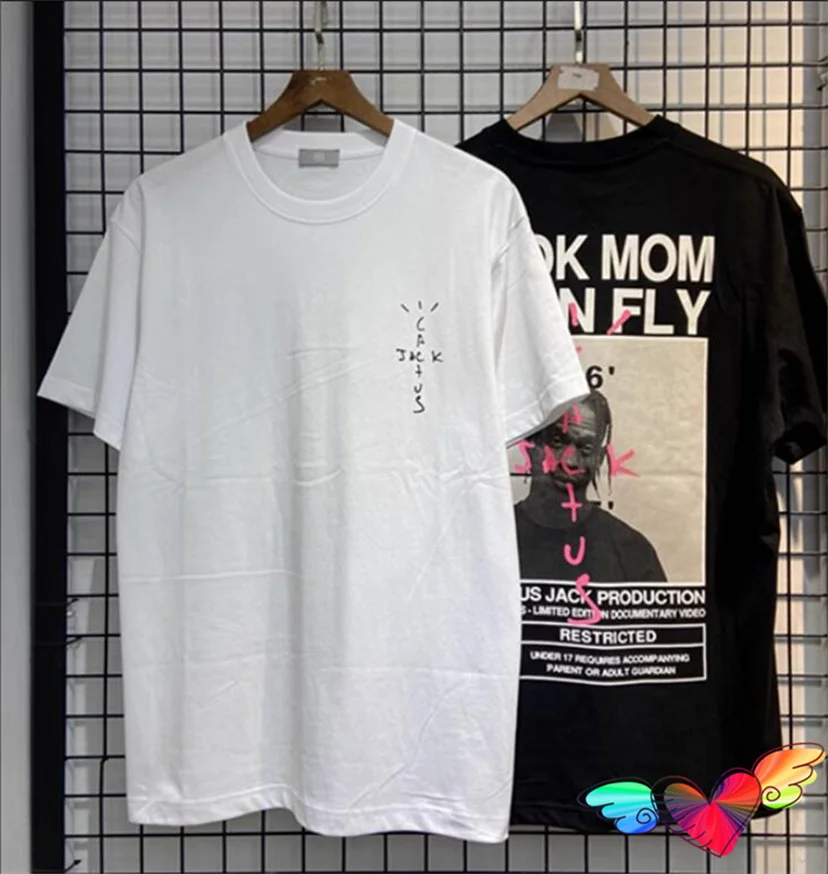 Black White Hip Hop Cactus Jack Tee Men Women Look MOM I CAN FLY T-shirt Graphic Print Tops Limited Short Sleeve