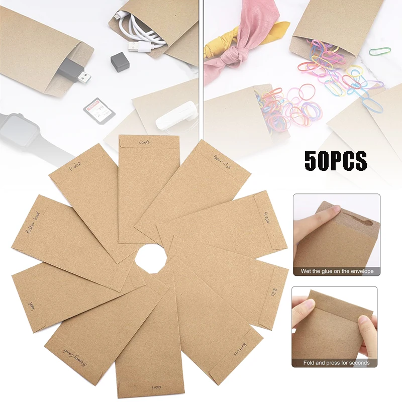 

50pcs Cash Envelopes Money Container Ultra-Thin DIY Coin Storage Envelopes Cash Storage Bags Kraft Paper Coin Cash Pouches