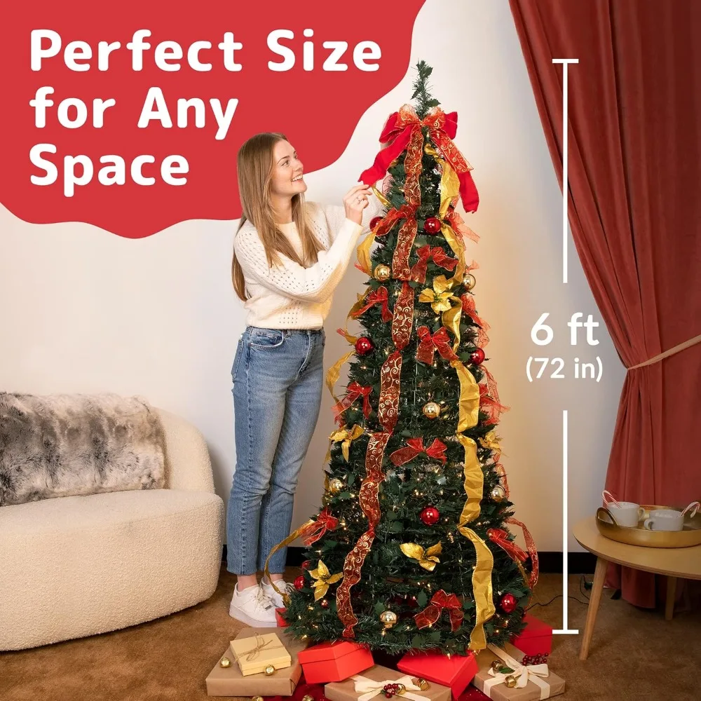 Premium 6 ft vor dekorierten Weihnachts baum mit warmen Lichtern, Gold und Rot, Poly vinylchlorid Material