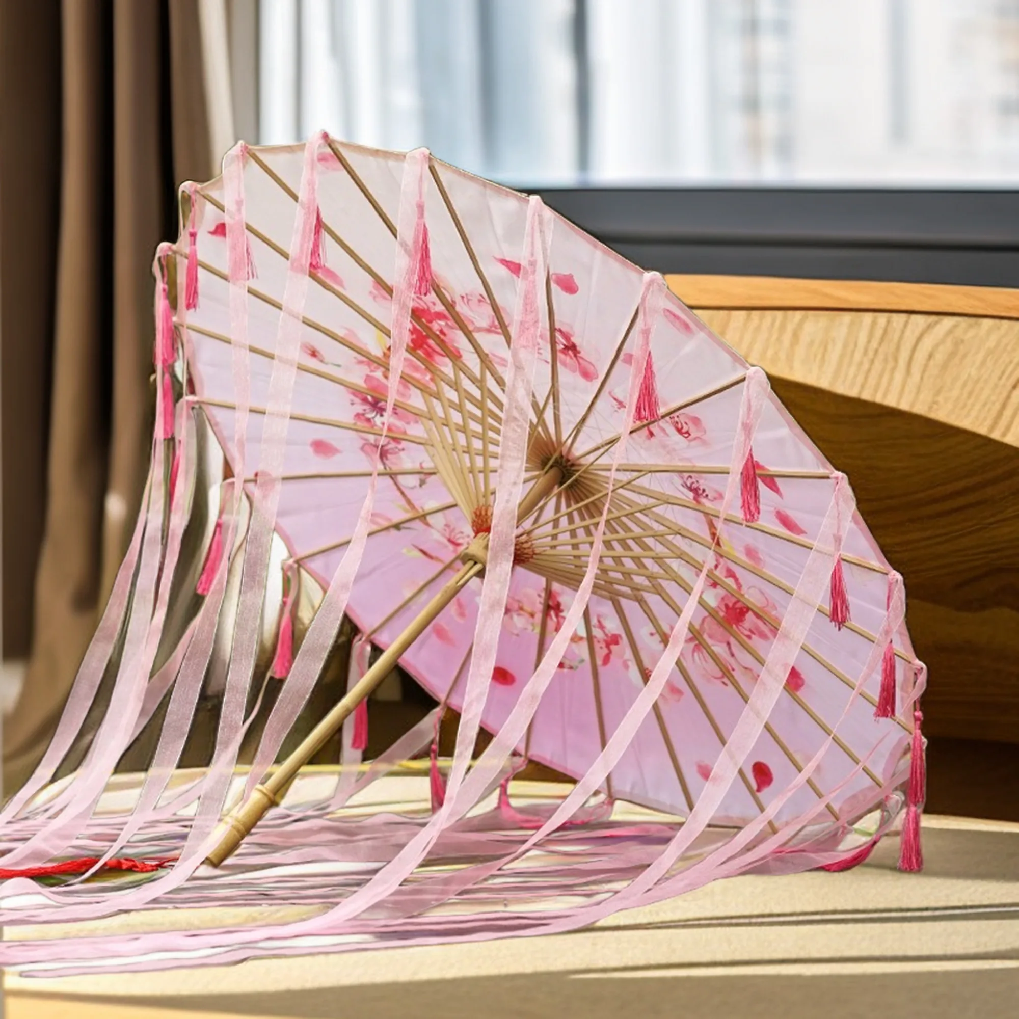 Tassel Craft Ribbon Silk Chinese Hanfu Umbrella Prop Antique Anime Umbrella Parasol Umbrella Beach Umbrellas for Rain and Sun