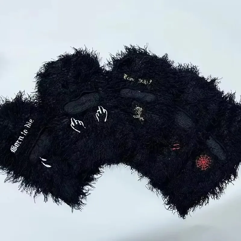 Stickerei Buchstabe Träne Sturmhaube Distressed Gestrickte Vollgesichts-Skimaske Hip Hop Unisex Outdoor-Maske Sturmhaube Fleece Fuzzy Beanies