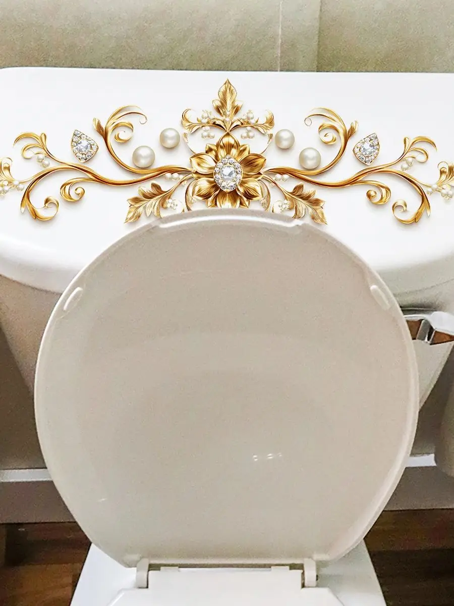 Autocollant couronne de diamant à motif doré, 1 pièce, pour salle de bains, toilettes, seau de toilette, autocollants décoratifs pour embellir