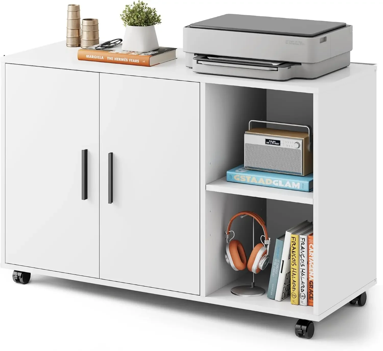 

Office Storage Cabinet with Doors and Shelves, Lateral Printer Stand for Office Supplies and File Storage, Filing Cabinet for Ho