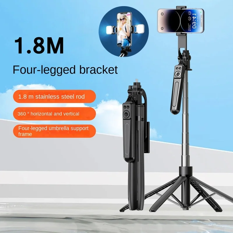 1.8M Long Extended Bluetooth Wireless Selfie Stick Live Broacast Stand Holder Tripod Foldable With Fill Light For Smartphones