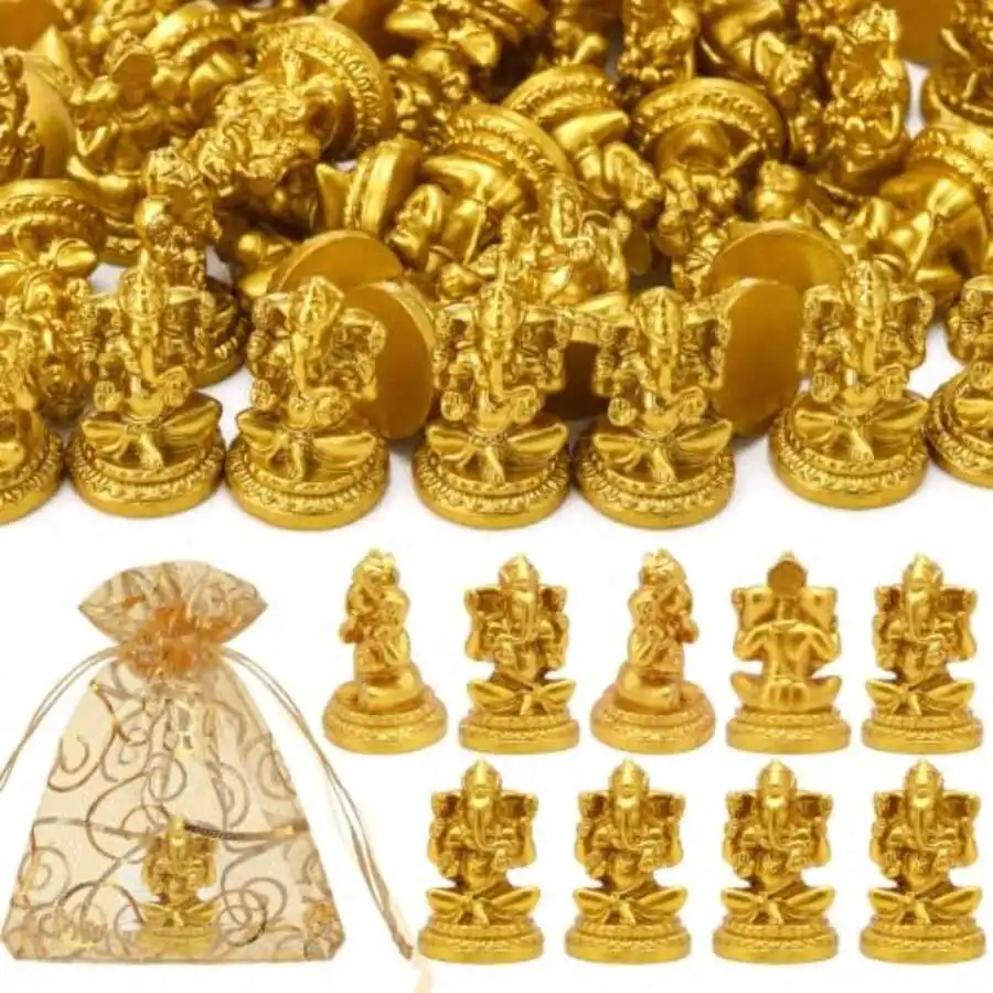Yookeer 48 Pcs Mini Statues Bulk Ganesh Chaturthi Return Gifts For Pooja Small Gold Lord Ganesh Idol With Bags Diwali Gifts Mini