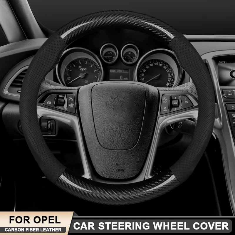 

For Opel Astra K Vauxhall Holden Astra Corsa E Crossland X Insignia CT Karl Zafira C Carbon Fiber Leather Steering Wheel Cover
