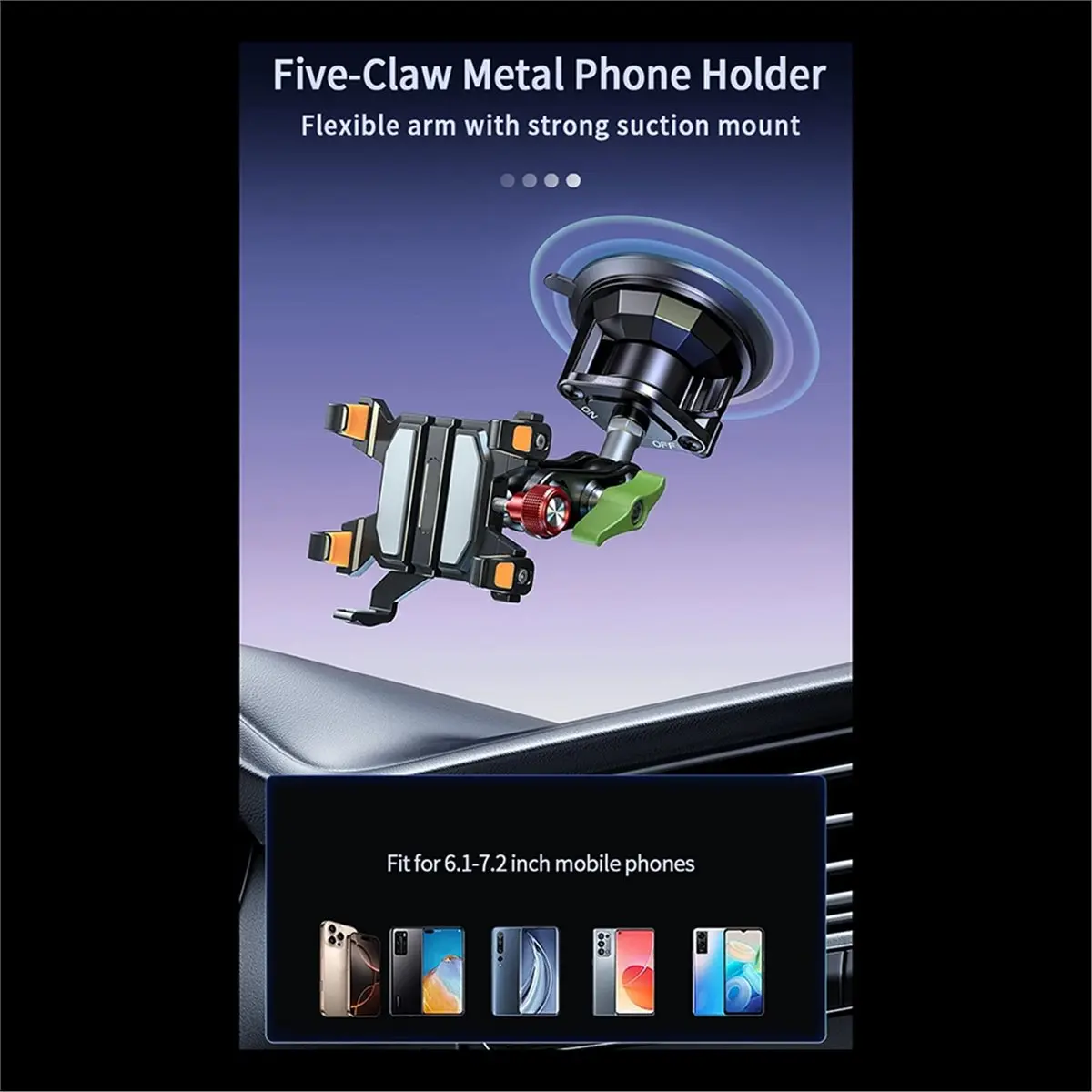 Y60A NEW-Anti-Slip Heavy Duty Car Windshield Metal Five-Claw Phone Clamp Car Adhesive Suction Cup Mount Mobile Phone Holder A
