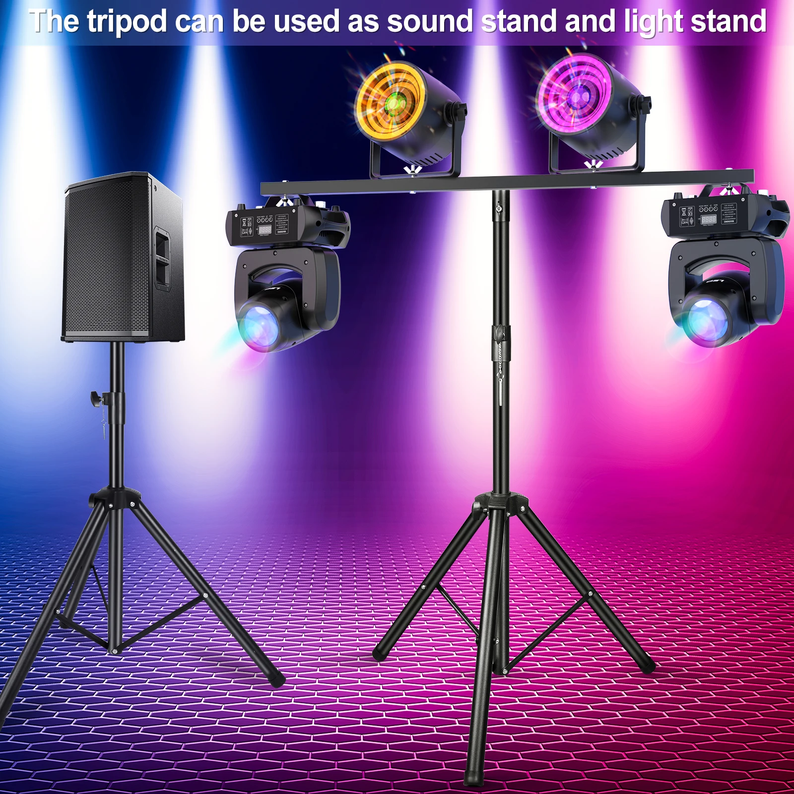 Somspot-Pro Audio DJ حامل ثلاثي القوائم قابل للتعديل مع شريط T علوي للعلب الاسمية ، تركيبات الإضاءة العالمية ، الغسيل