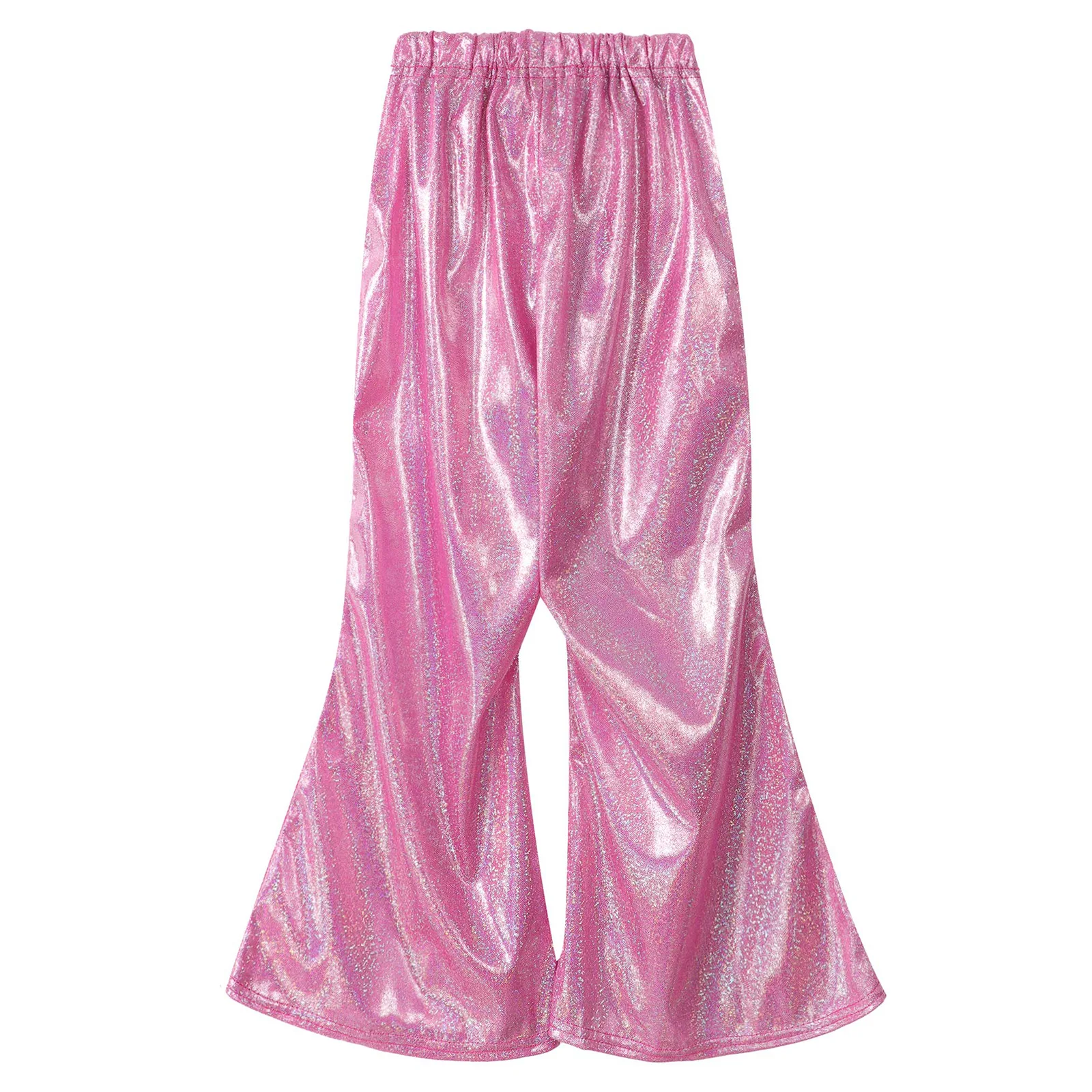 Mens Metallic Shiny Flare Stage Pants Elastic Waistband Wide Leg Long Pants Dance Performance Party Clubwear