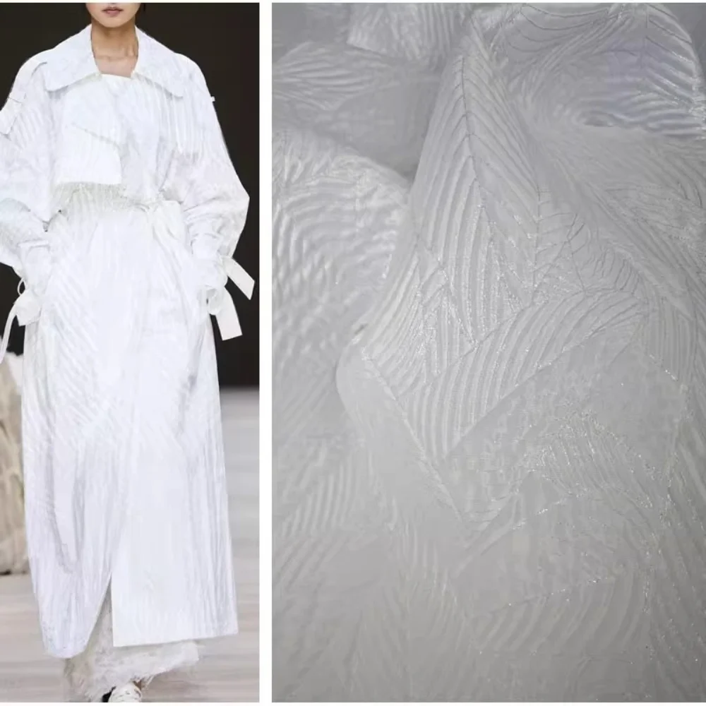 

White Irregular Sparkling Jacquard Fabric for Spring Autumn Jackets Pants Skirts Designer's Creative Fashion Cloth Diy Sewing