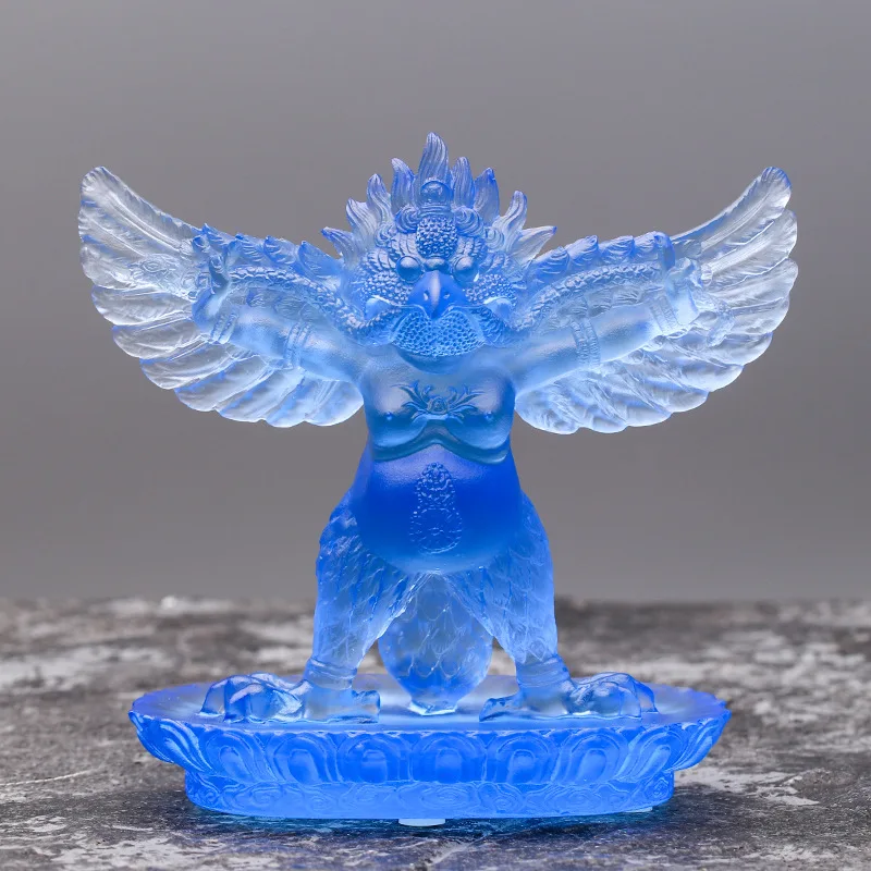 Ancient Coloured Glaze Winged Dapeng Bird Garuda Thunderbird Protector Peace