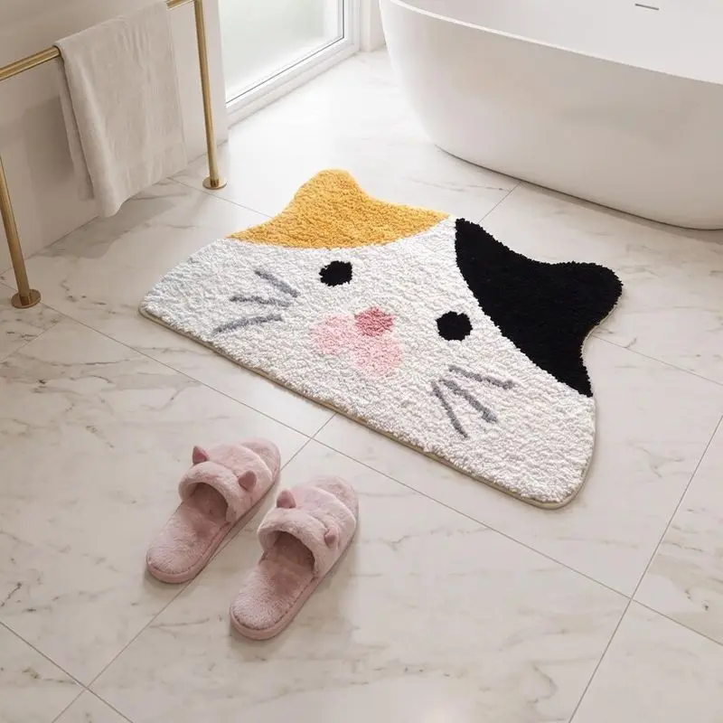 VIKAMA Shaped Calico Cat Bath Mat Water Absorb Anti-slip Rug Japanese Cream Bathroom Shower Entry Home Decor Pad