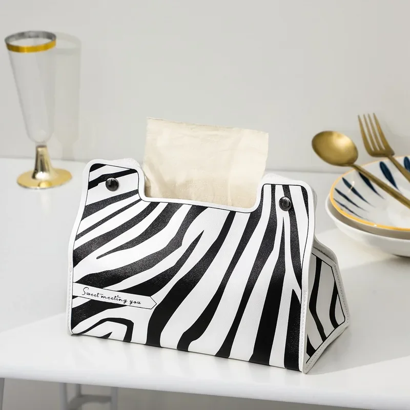 Paper Drawer Creative Zebra Print Desktop Paper Drawer Living Room Household Leather Tissue Cartridge for Car