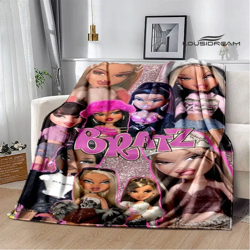 Couverture imprimée de dessin animé Bratz, couvertures de pique-nique, couverture douce et confortable pour lits, cadeau d\'anniversaire