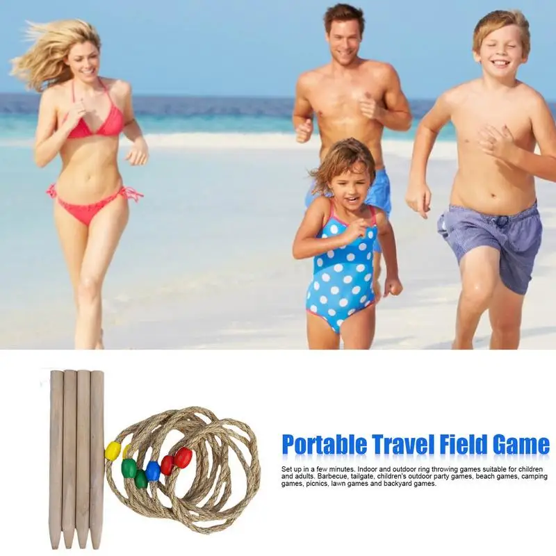 13pcs Game Toy Set W/ 8 Rings 4 Wood Sticks Carnival Outdoor Games Combo Set Easy To Carry Portable To Set Up Beach Game