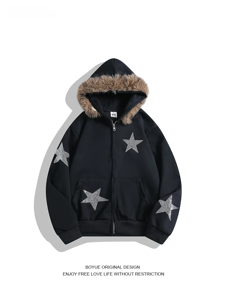 

Куртка Boyue Glittering Star с капюшоном, уличная повседневная верхняя одежда с меховым воротником и карманами для пар
