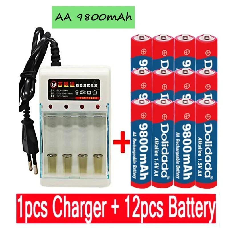 

AA 1.5V 9800mAh rechargeable battery Rechargeable New Alcalinas drummey +1pcs 4-cell battery charger