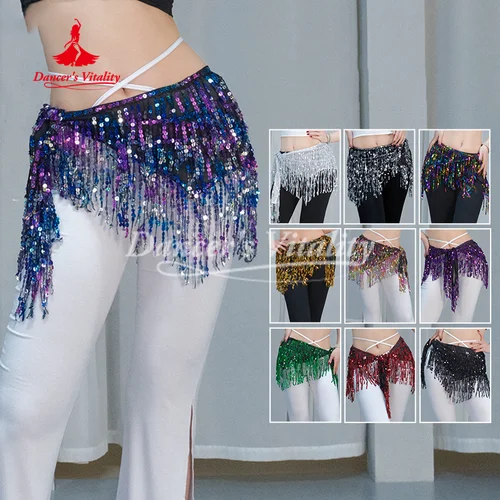 BellyDance-Cadena de cintura con borlas y lentejuelas para mujer, baile callejero de Jazz, práctica latina, bufanda de cadera, accesorios de baile para adultos y niños