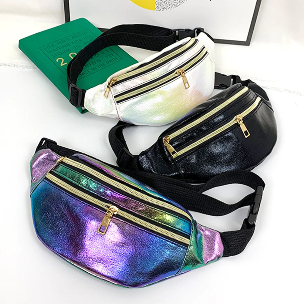 

Holographic Double Layer Waist Pack PU Shiny Fanny Pack for Travel Hiking Running Outdoor Sports Waist Bag Women Men
