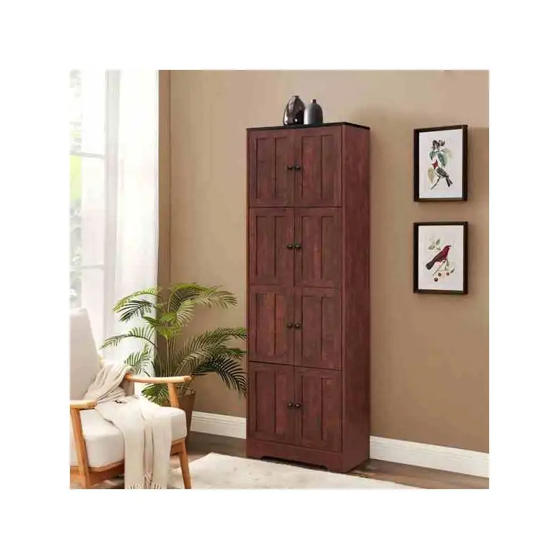 

Высокий шкаф для хранения вещей, 8 дверей, 4 полки, настенное хранилище для гостиной, кухни, офиса, спальни, ванной комнаты, отделка орех