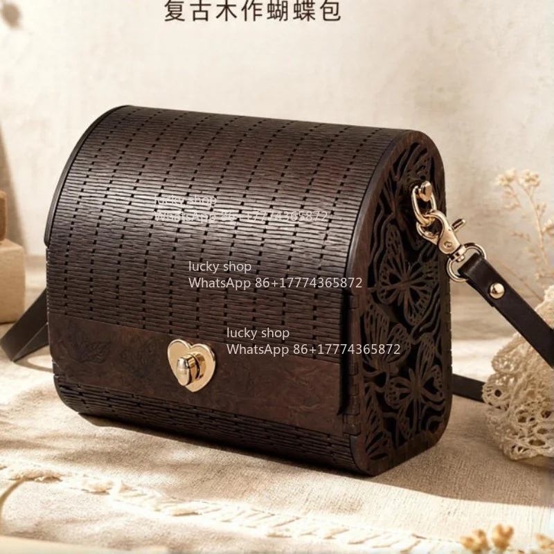 Retro Wood Bag Niche Hand-woven Wooden Small Square Bag Mori Crossbody Shoulder Bag