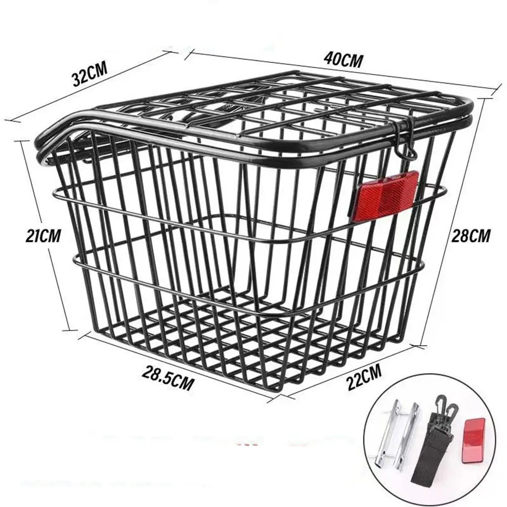Easy To Install Bicycle Rear Basket Fixed Durable Adjustable Mountain Bike Basket Black/Silver Metal Enlarged Bike Basket