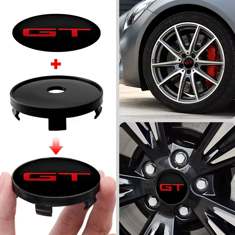 4Pcs Car GT Emblem Hub Center Cover Wheel Sticker for Ford Mustang Mercedes Benz Volkswagen golf BMW audi Tesla FIAT KIA Volvo