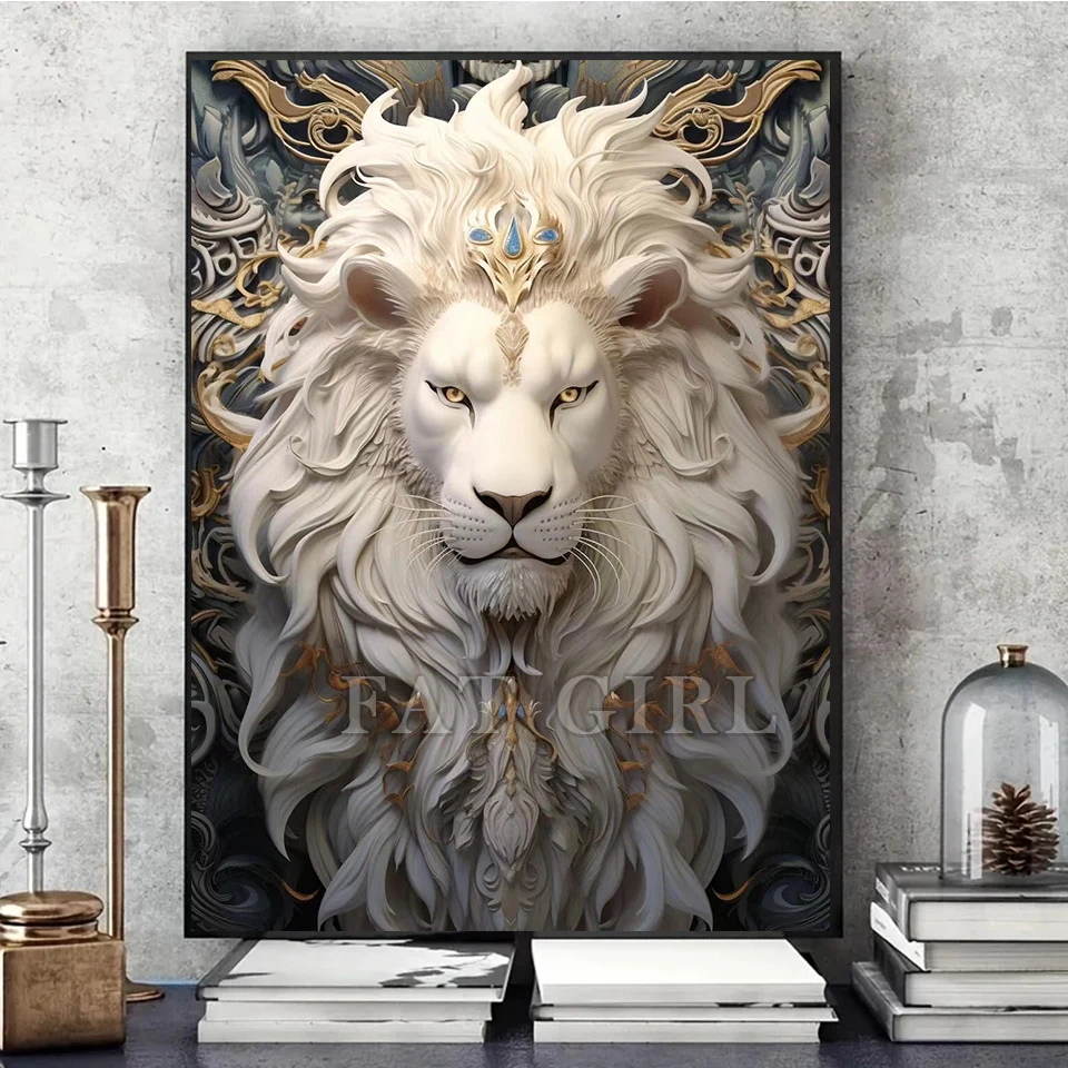 Diamond Embroidery White Lion Mosaic Diamond Art Painting Home Decoration Fierce Animals New Series 2023 Rhinestone DIY Gifts